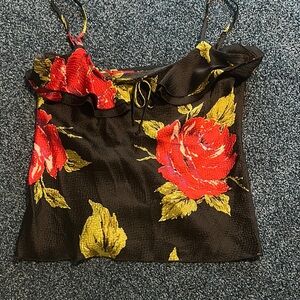Trina Turk size S Black and Red Camisole with Spaghetti Straps adjustable silk
